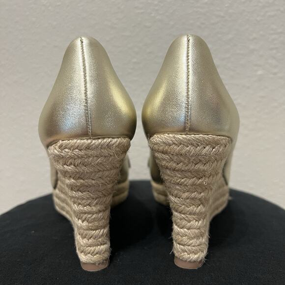Tory Burch Dory Metallic Gold Espadrille Wedges 8.5 - Picture 5 of 6